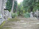 貞祥寺の参道にある苔生した石段と両脇の玉石垣